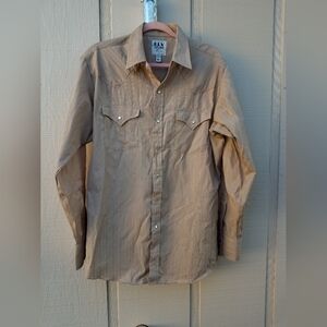 Ely cattleman beige shirt mens button down shirt size large
